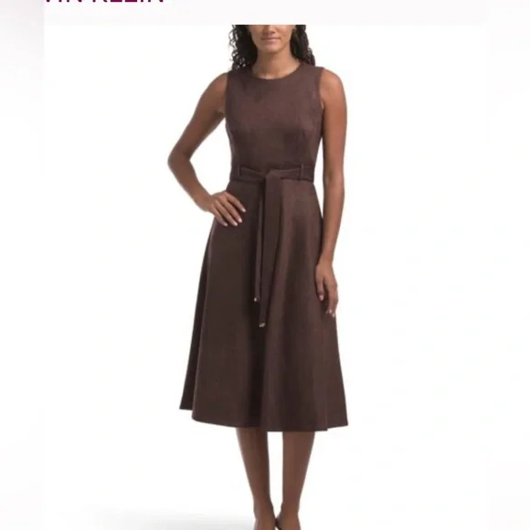 Brand New Calvin Klein Women's Slvless Chocolate Suede Aline Dress - Picture 15 of 15